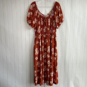 Madewell size XXL Sophia midi dress linen blend orange floral puff sleeve